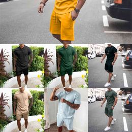 2021 Summer Casual Short Sleeve Slim Suit Men's Sports Running Suit Breathable T-shirt Pants Two Piece Tracksuit Men Masculino X0610