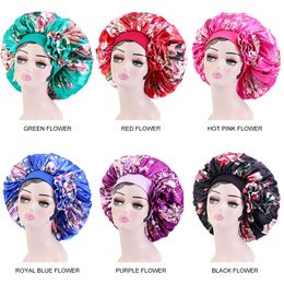 Beauty Print Women Satin Bonnet Extra Large Big Flower Turbantes Headwear Bandana Hair Care Soft Hats Chemo Hair Accessory