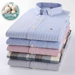 Mens Striped Shirts 100% Cotton Oxford Long Sleeve Plaid Solid Color Casual Shirts for Business Men Daily Use Camisas Hombre G0105