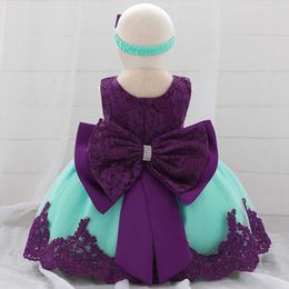 Elegant Bow Princess Dress for Girl Birthday born Lace Tutu Party Toddler Baptism Vestido Clothes L1911xz Q0716