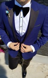 New Style Groomsmen Peak Black Lapel Groom Tuxedos One Button Men Suits Wedding/Prom/Dinner Best Man Blazer ( Jacket+Pants+Tie+Vest ) W961