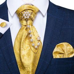 -Nœud cravate cravat cravat cravat silk floral ascot pour hommes luxe cravate perle or broche 4pcs ensemble robe formelle costume costume gilet accessoire