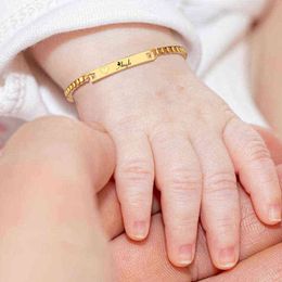 custom gold baby bracelet UK - Custom Baby Name Bracelet Gold Bar Personalized Engraved Safty Stainless Steel Newborn Children Infant 12cm 15cm