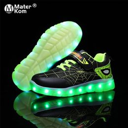 Size 26-37 Children Led Light Up Shoes Luminous Sneakers for Girls Kid USB Charging Glowing Casual Shoes Boys Hook Loop Sneakers 210312