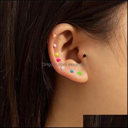 Stick Earrings Jewelry European Geometric Candy Color Retro U-Shaped Combination Stud Women Stainless Steel Colorf Ear Nail Aessories Drop D