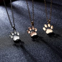 Cute Cat Dog Paw Footprint Necklace Women Silver Color Chain Lovely Animal Foot Pendant Jewelry Kids Couple Party Gifts