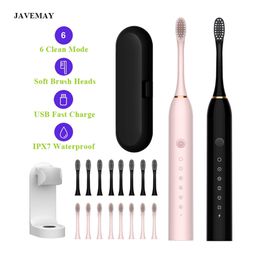 Sonic Electric Toothbrush Ultrasonic Automatic USB Rechargeable IPX7 Waterproof Travel Box Holder Tooth Brush Heads 220224