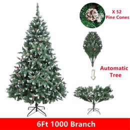 6ft 1000 Branch Automatic Christmas Tree With Pine Cones Premium Artificial PVC Art Navidad Xmas Decoration 211018