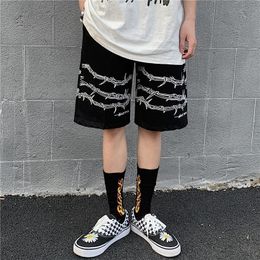 Harajuku men shorts streetwear iron chain pattern jogger wo Summer loose elastic waist Hip hop skateboard