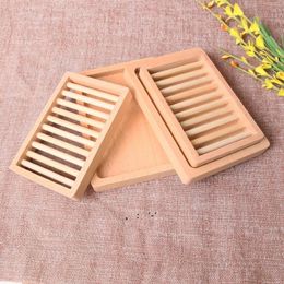Natural Wooden Soap Dishes Draining Bathroom Double Layers Soaps Holder 14cm*9.5cm Home Storage LLE11278