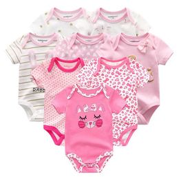 Unisex Baby Girl Clothes Cotton 8PCS born Solid Bodysuit Boy Sets Cartoon Short Sleeve Print Ropa bebe 211011