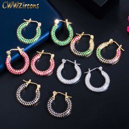 Elegant Round Shape Gold Colour Blue Green Cubic Zircon Small Hoop Earrings for Women Fashion Korean Jewellery CZ822 210714