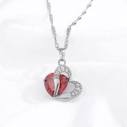 Fashion Red Diamond Heart Pendant Necklaces Copper Silver Chains Women Necklace Wedding Jewellery Gift