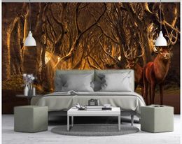 Custom photo wallpapers 3d murals wallpaper Modern European forest tree deer landscape mural background wall papers home decoration