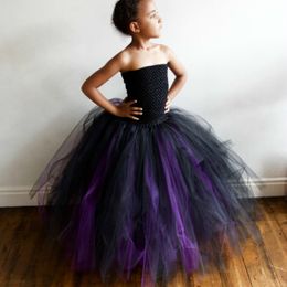 Girls Black Purple Tutu Dress Kids Crochet Corset Evening Dress Long Ball Gown Children Birthday Party Banquet Costume Dresses 210303