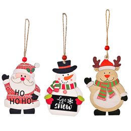 Christmas Tree Decorations Wooden Santa Snowman Reindeer Hanging Ornaments Gift Tags Holiday Party Favours XBJK2110