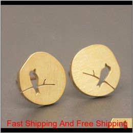 Fashion Circle Stud Earrings Hollow Out Bird Creativechinese Style Design Gold Silver Rose Three Colour Optional Suitable For Men And M Gopyz