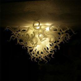 Hand Blown White Glass Ceiling Lights Modern Crystal Chandelier Dining Room Pretty Lighting Energy Saving LED Light for Bathroom Art Decor