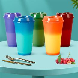 Tumblers 16oz Heat Color Changing Cups 5 Colors Per Set Straight Drinking Flask Plastic Sippy Cup Portable Water Bottle A02