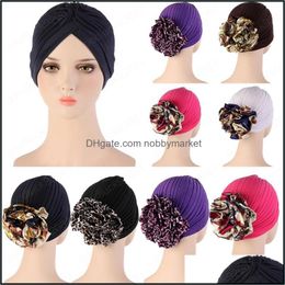Beanie/Skl Caps Hats & Hats, Scarves Gloves Fashion Aessories Indian Turban Women Big Flower Bonnet Headscarf Muslim Hijab Solid Colour Headw