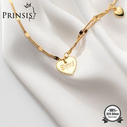 PrinSis Real 925 Sterling Silver Fashion 2021 Love Heart Pendant Choker Necklace For Women Wedding Valentine's Day Jewellery DP036 Q0531