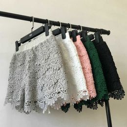 Hollow out lace shorts women High waist black white cute short femme elegant spring summer arrival 210611