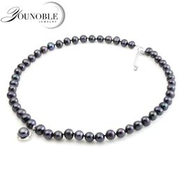 YouNoble real black freshwater pearl for women,pearl choker necklace bridal girl mother best friends birthday gift