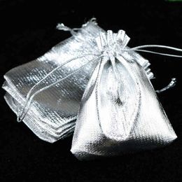 100pcs/lot Big 13x18cm Satin Organza Silver Gold Plated Jewelry Gift Packaging Organizer Storage Bags Drawbale Pouch