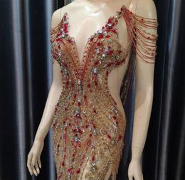 Evening dress Women cloth Gold Crystals V-Neck Mermaid Crystals Split Sequines Floor length Yousef aljasmi Kim kardashian Kylie jenner Kendal Tassel