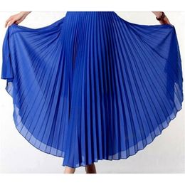 Anasunmoon Spring Bohemian Pleated Maxi Skirts Womens Summer Solid Color High Waist Chiffon Long Skirt Tutu Elegant Ladies Black 210310