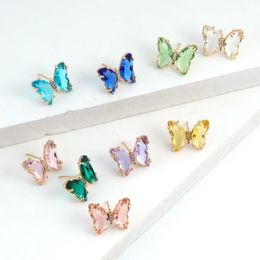 Stud Fashion Butterfly Earrings For Women Metal Frame Jewellery Insect Clear Crystal Charm Earring Girls Accessories Gift