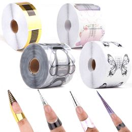 mold acrylic nails UK - 500Pcs Roll French Form Tips Acrylic Gel Extension Art Tools Curl Dual Forms Nail Molds Stickers Holder Manicure Stencil