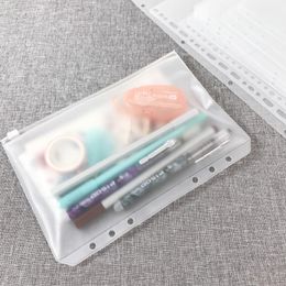 A5 A6 A7 Clear Punched Binder Pockets for Notebook 6 Holes Zipperf Insert Bag PVC Frosted Notebook Pockets Envelop Storage Folders