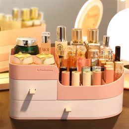 Multifunctional Cosmetic Storage Box With Drawer Stationery Lipstick Dresser Make Up Organiser Large-capacity Dustproof Rack 210315