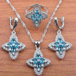 sky blue earrings UK - Earrings & Necklace Star Women Jewelry Sky Blue Natural Zircon Silver Color Set Pendant Rings JS0344