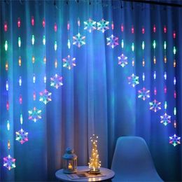 Colorful Snowflake Door Curtain LED Fairy String Lights Garland Christmas Decoration Holiday Lighting Wedding Party Decorative Y200903