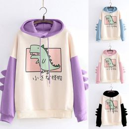 cute cartoon Fashion Women Sweatshirt Casual Print Long Sleeve Splice Dinosaur hoodies Sweatshirt Tops ropa mujer