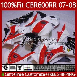 Injection mold Fairings For HONDA CBR 600CC 600 RR CC F5 600F5 2007 2008 Body 70No.91 CBR-600 CBR600 RR CBR White red 600RR 07-08 CBR600F5 CBR600RR 07 08 OEM Bodywork