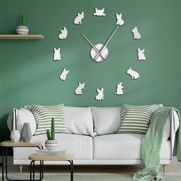 French Bulldog DIY Giant Wall Clock France Domestic Dog Large Modern Wall Clock Frenchie Wall Watch Dod Breeds Dog Lovers Gift 210309