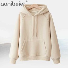 Fleece Hoodies Autumn Winter Long Fashion Women Hooded Sweatshirt Pocket Front Raglan Sleeve Casual Pullovers 210604