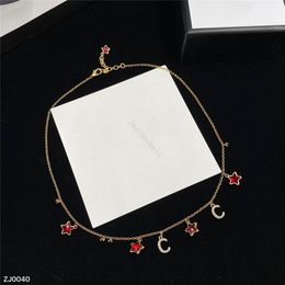 Red Rhinestone Pendant Letter Pattern Necklace Luxury Anniversary Party Necklace Jewelry Womens Gold Plated Pendants