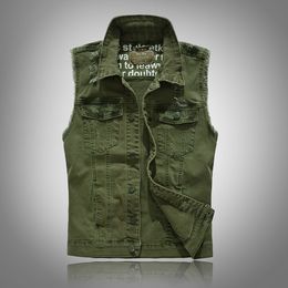 New vests Slim Fit Cowboy Male Jacket Vestc Denim Vest Men's Jacket Sleeveless Casual Waistcoat Mens Jean Coat Green