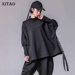 XITAO Bandage Women T Shirts Plus Size Casual Batwing Sleeve Turtleneck Split Streetwear Women Clothes Korean New XWW2955 210306