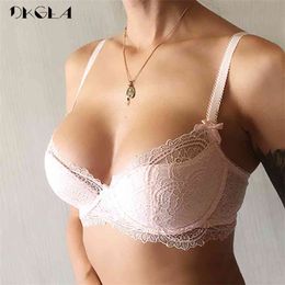 Fashion Young Girl Bra Plus Size D E Cup Thin Cotton Underwear Women Sexy Brassiere Pink Lace Lingerie Push Up Bras Embroidery 210728