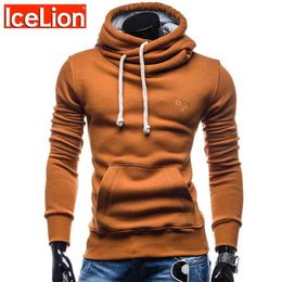 IceLion Turtleneck Hoodies Men Hooded Sweatshirts Spring Fashion Solid Sportswear Men's Pullover Slim Tracksuits 210819