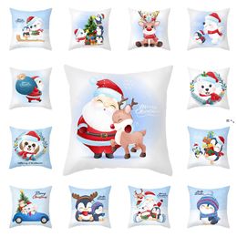 Cartoon Christmas Pillowcase Merry Christmas Decorations Cute Snowman Sofa Cushion Home Pillow Covers JJA9405