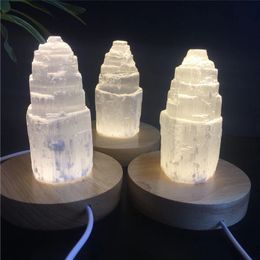 healing crystal lamp NZ - Natural quartz crystal selenite tower lamp reiki healing home decor mineral specimen collection