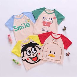 Çocuk Giysileri Toddler Erkek Bebek Tshirt Yaz Çocuklar T Gömlek Sevimli Karikatür Pamuk Patchwork Kısa Kollu T-shirt Erkek Tops Tees 210713