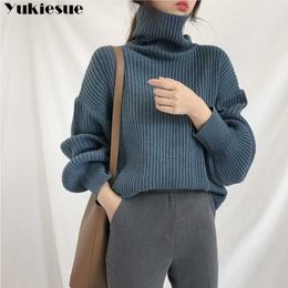 Mulheres de gordura de turtleneck outono outono inverno puxar jumpers europeu torção casual quente feminino camisola de grandes dimensões 210608