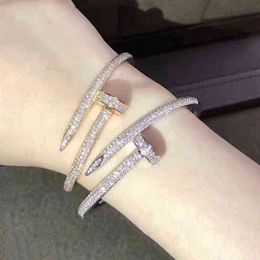 Nail Bracelets Women 18k Gold Plated Love Bangle Full Diamond Bracelet Jewelry for Lover Gift 16 5cm No Box213s5